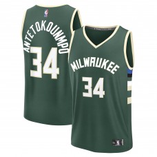 Подростковая Milwaukee Bucks Giannis Antetokounmpo Fanatics Hunter Green Fast Break Replica Player Jersey - Icon Edition