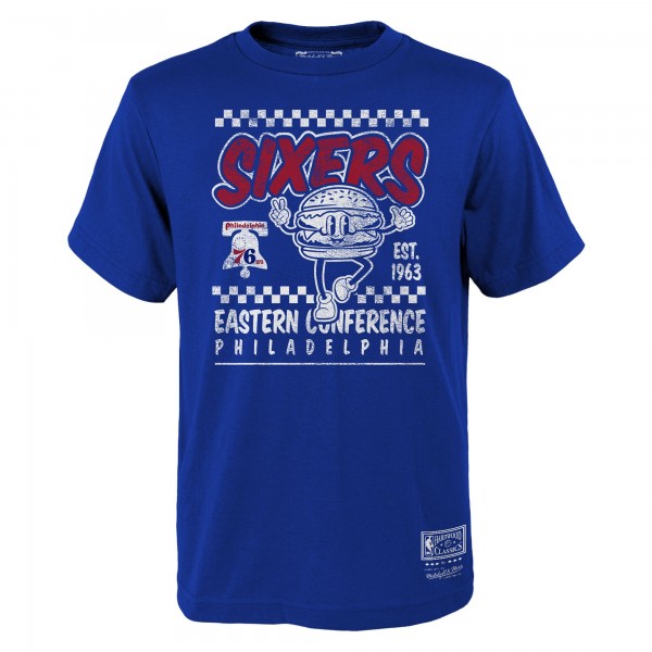 Подростковая Philadelphia 76ers Mitchell & Ness Royal Concession Food Character T-Shirt