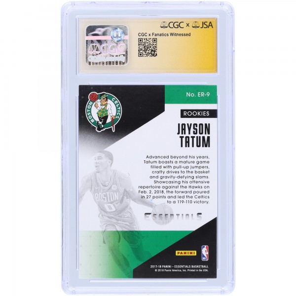 Jayson Tatum Boston Celtics Autographed 2017-18 Panini Essentials Essential Rookies #ER-9 CGC Fanatics Witnessed Authenticated 9/10 Rookie Card