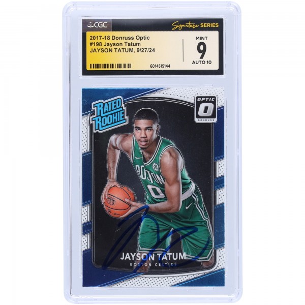 Jayson Tatum Boston Celtics Autographed 2017-18 Panini Donruss Optic Rated Rookie #198 CGC Fanatics Witnessed Authenticated 9/10 Rookie Card
