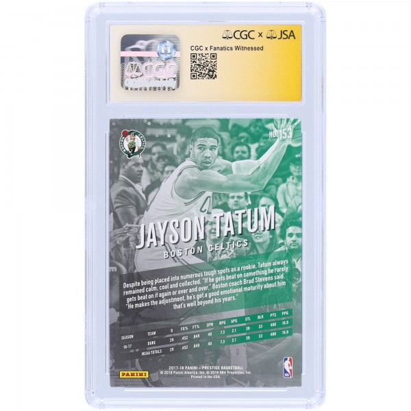 Jayson Tatum Boston Celtics Autographed 2017-18 Panini Prestige #153 CGC Fanatics Witnessed Authenticated 9/10 Rookie Card