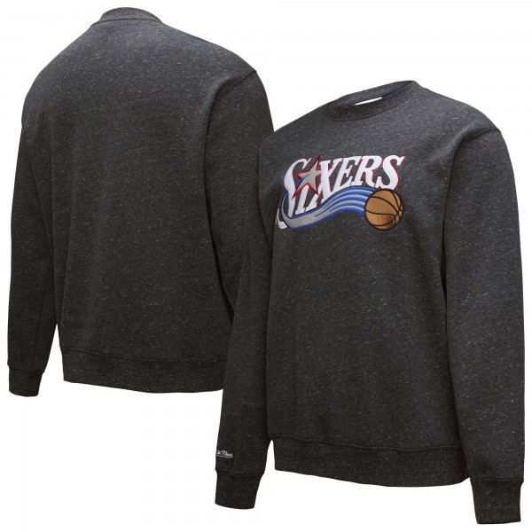 Philadelphia 76ers Black Hardwood Classics Blackout Collection Snow Washed Pullover Sweatshirt