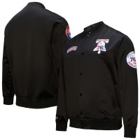 Philadelphia 76ers Black Hardwood Classics Blackout Collection Satin Full-Zip Jacket