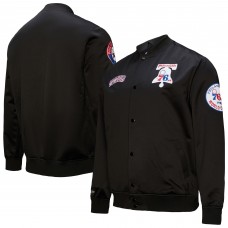 Philadelphia 76ers Black Hardwood Classics Blackout Collection Satin Full-Zip Jacket