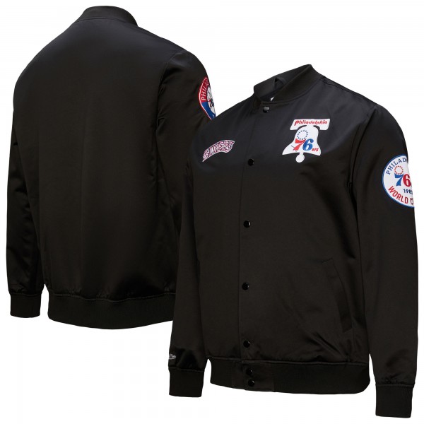 Philadelphia 76ers Black Hardwood Classics Blackout Collection Satin Full-Zip Jacket