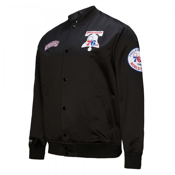 Philadelphia 76ers Black Hardwood Classics Blackout Collection Satin Full-Zip Jacket