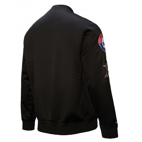 Philadelphia 76ers Black Hardwood Classics Blackout Collection Satin Full-Zip Jacket