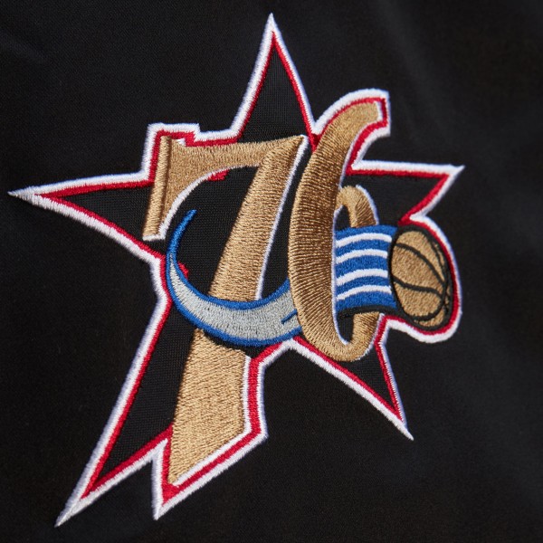 Philadelphia 76ers Black Hardwood Classics Blackout Collection Satin Full-Zip Jacket