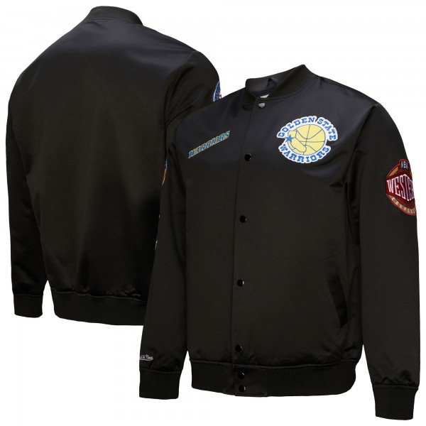 Куртка на кнопках Golden State Warriors Mitchell & Ness Black Blackout Collection Vintage Satin