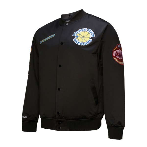 Куртка на кнопках Golden State Warriors Mitchell & Ness Black Blackout Collection Vintage Satin