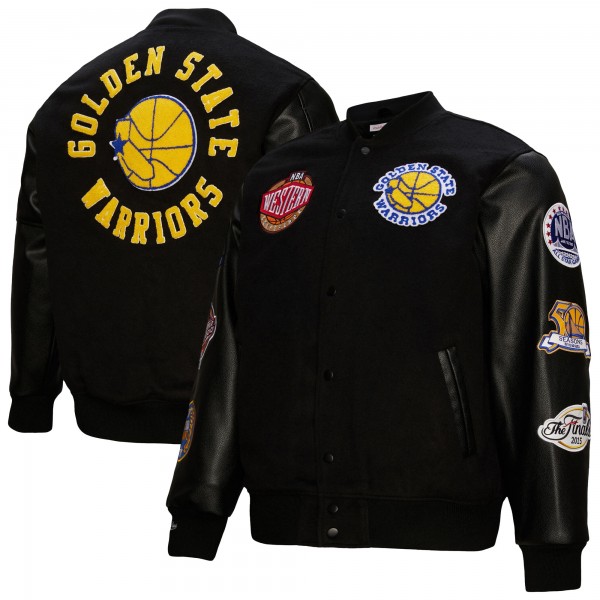Golden State Warriors Mitchell & Ness Black Hardwood Classics Blackout Collection Full-Snap Varsity Jacket