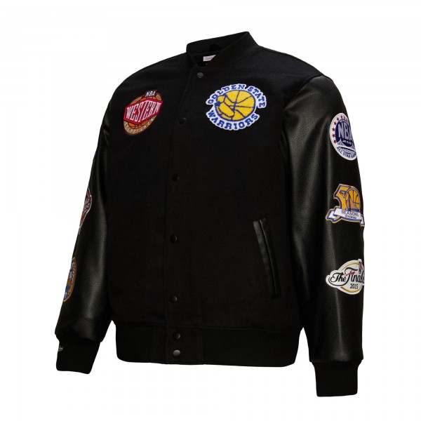 Golden State Warriors Mitchell & Ness Black Hardwood Classics Blackout Collection Full-Snap Varsity Jacket