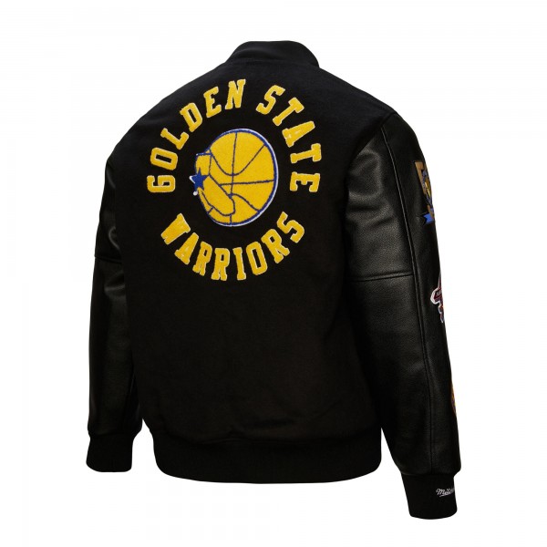 Golden State Warriors Mitchell & Ness Black Hardwood Classics Blackout Collection Full-Snap Varsity Jacket