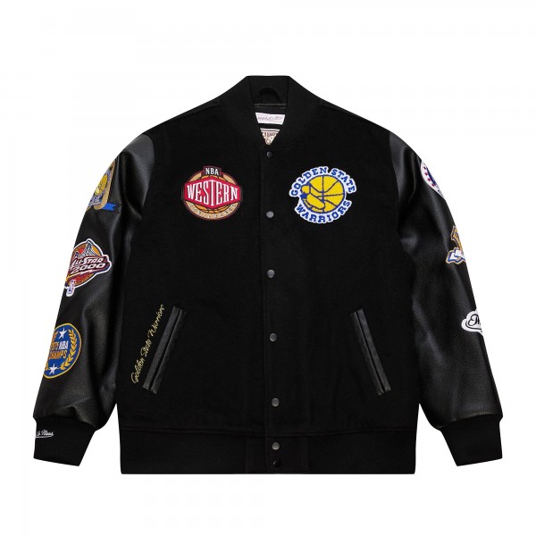 Golden State Warriors Mitchell & Ness Black Hardwood Classics Blackout Collection Full-Snap Varsity Jacket