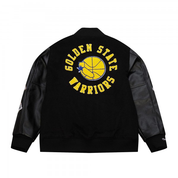 Golden State Warriors Mitchell & Ness Black Hardwood Classics Blackout Collection Full-Snap Varsity Jacket