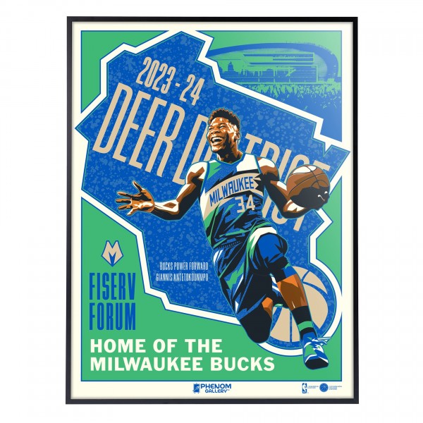 Milwaukee Bucks Giannis Antetokounmpo Phenom Gallery City Edition 18 x 24 Deluxe Framed Serigraph