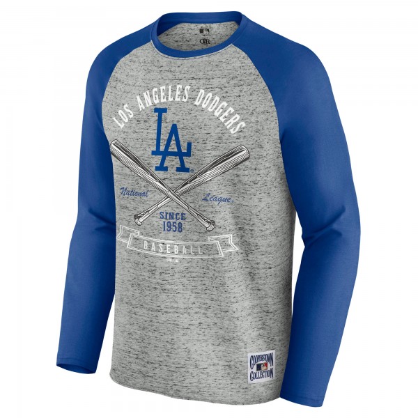 Los Angeles Dodgers Darius Rucker Collection by Fanatics Heather Gray Raw Edge Raglan Long Sleeve Baseball T-Shirt