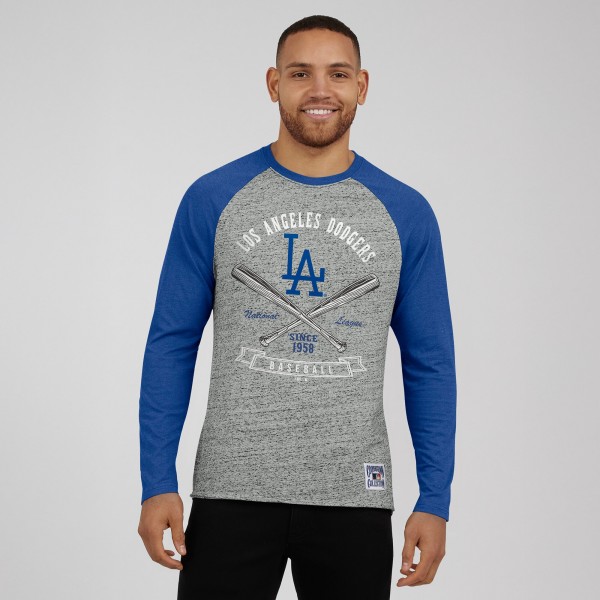 Los Angeles Dodgers Darius Rucker Collection by Fanatics Heather Gray Raw Edge Raglan Long Sleeve Baseball T-Shirt