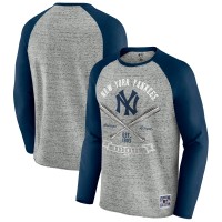 New York Yankees Darius Rucker Collection by Fanatics Heather Gray Raw Edge Raglan Long Sleeve Baseball T-Shirt