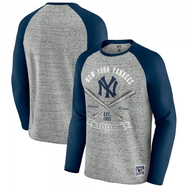 New York Yankees Darius Rucker Collection by Fanatics Heather Gray Raw Edge Raglan Long Sleeve Baseball T-Shirt