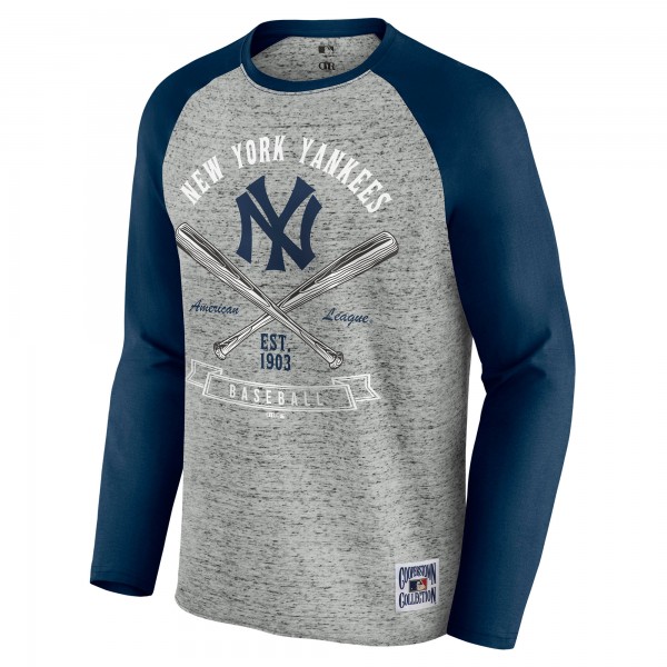 New York Yankees Darius Rucker Collection by Fanatics Heather Gray Raw Edge Raglan Long Sleeve Baseball T-Shirt