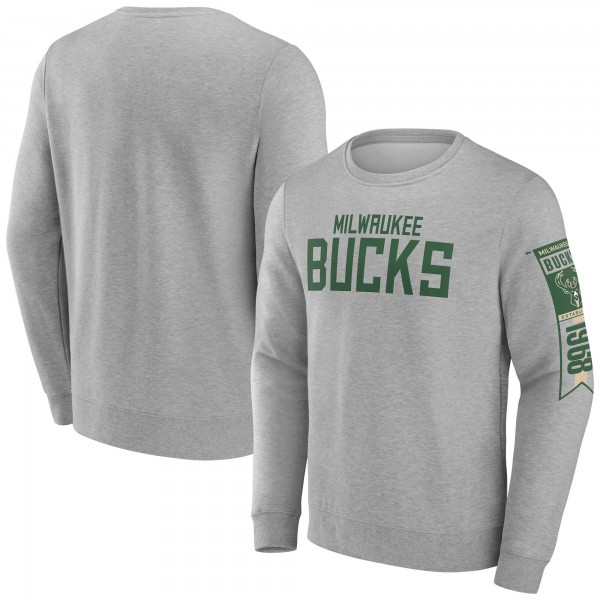 Milwaukee Bucks Fanatics Gray Fleece Pullover Sweatshirt