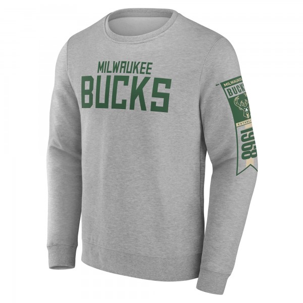 Milwaukee Bucks Fanatics Gray Fleece Pullover Sweatshirt