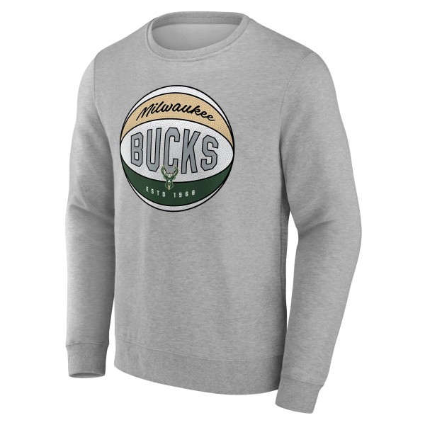 Milwaukee Bucks Fanatics Gray True Classics Hard Color Fleece Pullover Sweatshirt