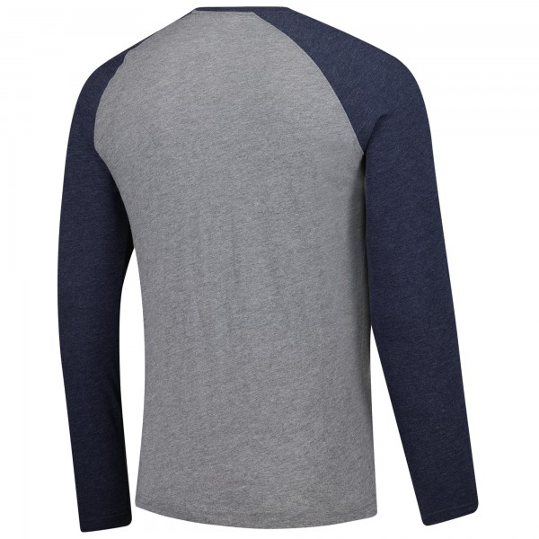 New York Yankees Fanatics Heather Gray/Heather Navy Weathered Logo Tri-Blend Raglan Long Sleeve T-Shirt