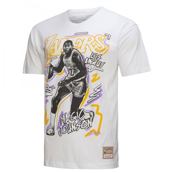 Футболка Los Angeles Lakers Magic Johnson Mitchell & Ness White Hardwood Classics Chalked Up