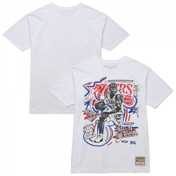 Philadelphia 76ers Allen Iverson Mitchell & Ness White Hardwood Classics Chalked Up T-Shirt