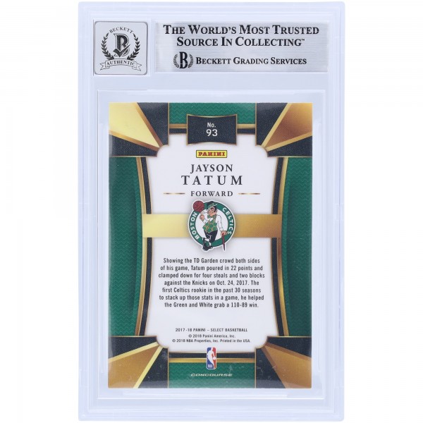 Jayson Tatum Boston Celtics Autographed 2017-18 Panini Select #93 Beckett Fanatics Witnessed Authenticated 9/10 Rookie Card