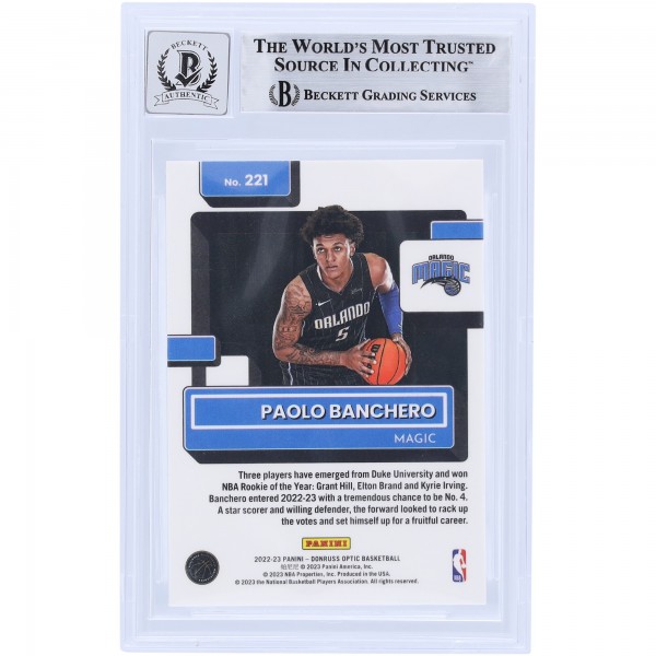 Paolo Banchero Orlando Magic Autographed 2022-23 Panini Donruss Optic #221 Beckett Fanatics Witnessed Authenticated 9/10 Rookie Card