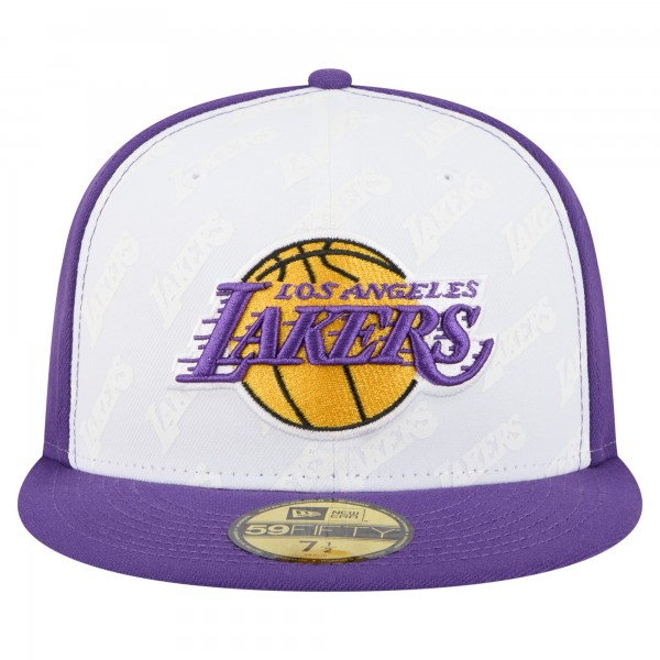 Бейсболка Los Angeles Lakers New Era White/Purple Repeat 59Fifty