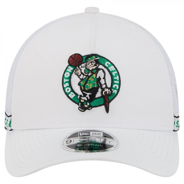 Бейсболка Boston Celtics New Era White Featherweight Team Tape 9FORTY M-Crown A-Frame
