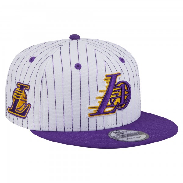 Бейсболка Los Angeles Lakers New Era White Deceptor Pinstripe 9FIFTY Snapback