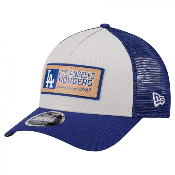 Los Angeles Dodgers New Era Stone/Royal Text A-Frame Trucker 9FORTY Hat