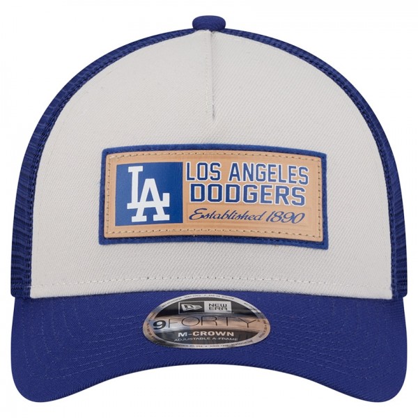 Los Angeles Dodgers New Era Stone/Royal Text A-Frame Trucker 9FORTY Hat