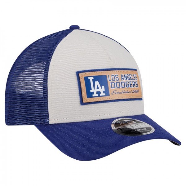 Los Angeles Dodgers New Era Stone/Royal Text A-Frame Trucker 9FORTY Hat