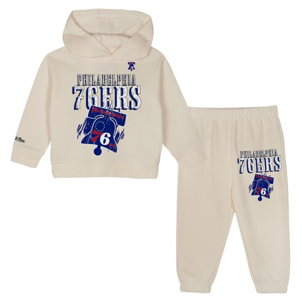 Toddler Philadelphia 76ers Mitchell & Ness Cream Hang Time Oversized Pullover Hoodie & Pants Set