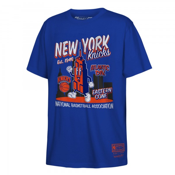 Подростковая New York Knicks Mitchell & Ness Blue Retro Mascot Script T-Shirt