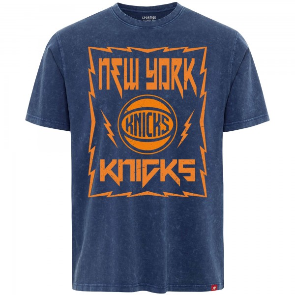 New York Knicks Sportiqe Blue Distressed Rock & Roll Collection Angus Premium Mineral Wash T-Shirt