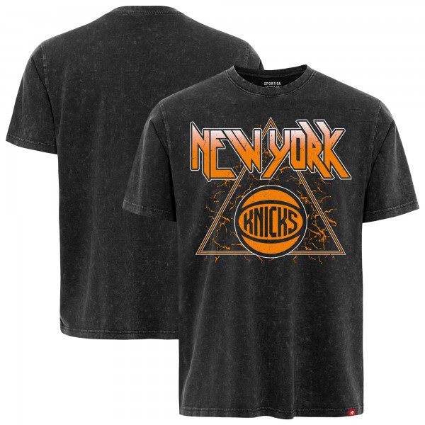 New York Knicks Sportiqe Black Distressed Rock & Roll Collection Angus Premium Mineral Wash T-Shirt
