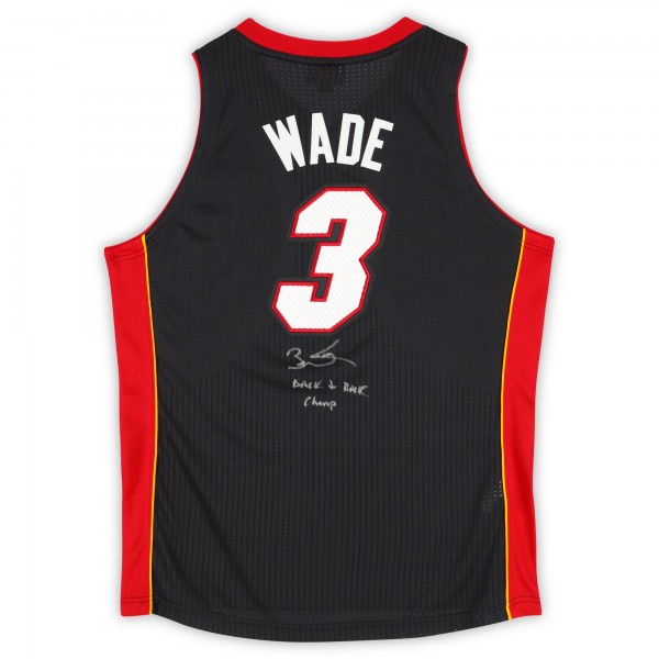 Игровая джерси Dwyane Wade Miami Heat Autographed Fanatics Authentic Black Mitchell & Ness 2012-13 Swingman with Back 2 Back Champ Inscription