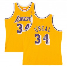 Игровая джерси Shaquille ONeal Los Angeles Lakers Autographed Fanatics Authentic Gold Mitchell & Ness 1996-97 Swingman with HOF 16 Inscription