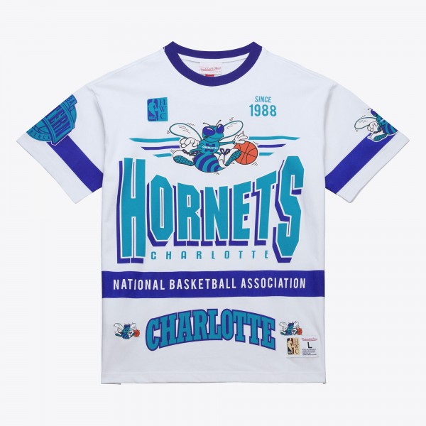 Футболка Unisex Charlotte Hornets Mitchell & Ness White Hardwood Classics Vintage Team Origins Premium