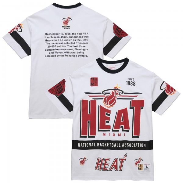 Футболка Unisex Miami Heat Mitchell & Ness White Hardwood Classics Vintage Team Origins Premium