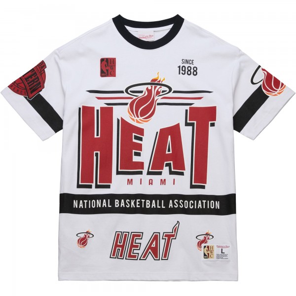 Футболка Unisex Miami Heat Mitchell & Ness White Hardwood Classics Vintage Team Origins Premium