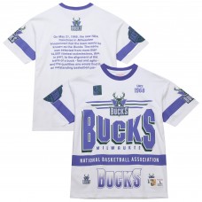 Unisex Milwaukee Bucks Mitchell & Ness White Hardwood Classics Vintage Team Origins Premium T-Shirt