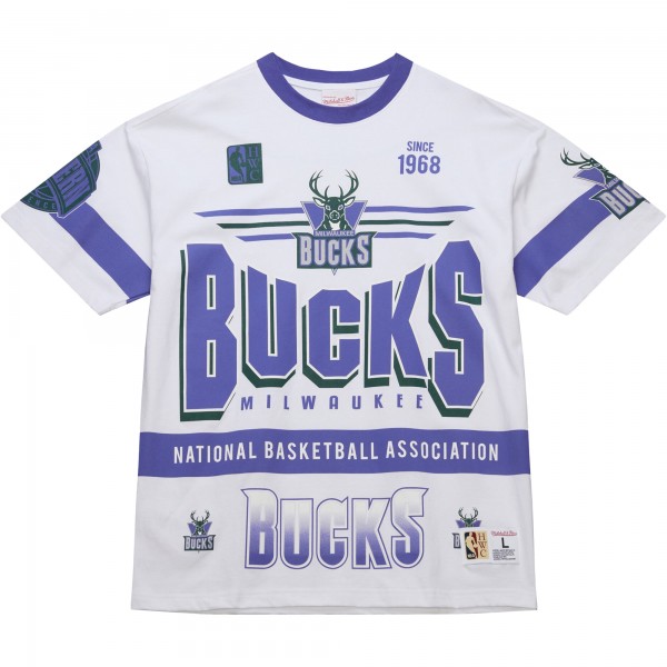 Unisex Milwaukee Bucks Mitchell & Ness White Hardwood Classics Vintage Team Origins Premium T-Shirt